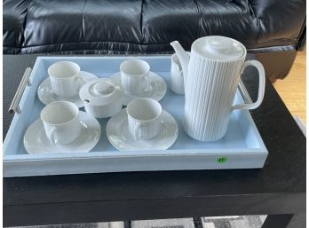 ROSENTHAL COFFEE SERVICE FOR FOUR ON A PAINTED WOOD/STEEL TRAY