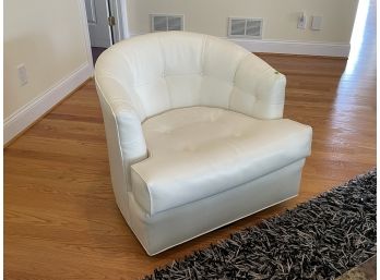 MID-CENTURY MODERN WHITEL LEATHER BARREL CHAIR BY HIGHLAND UPHOLSTERY