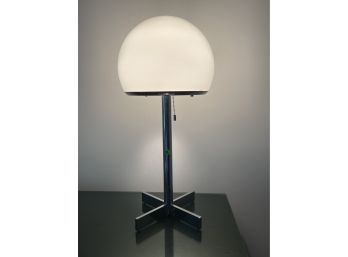 MID-CENTURY MODERN 25' TALL CHROME MUSHROOM LAMP WITH X BASE