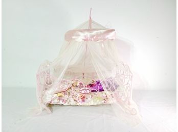 Baby Annabel Metal Frame Doll Bed With Canopy And Bedding