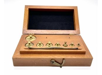 Stunning Vintage Brass Weights & Measures Kit In Wood Case