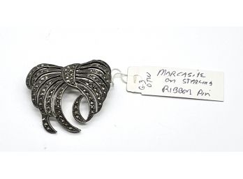 Marcasite On Sterling Ribbon Pin