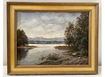 Stunning German Lake Oil Painting - 1946