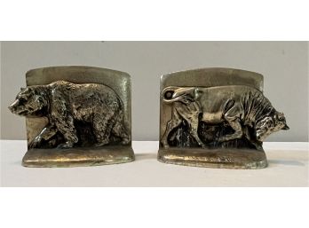 Pair Of Metal Bear & Bull Bookends