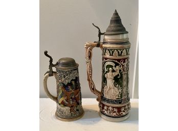 Pair Of Vintage Glazed Ceramic Steins