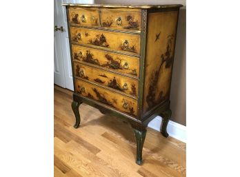 Phenomenal Antique Chinoiserie Decorated Tall Chest / Dresser - 1915-1925 - New York Galleries - Incredible !