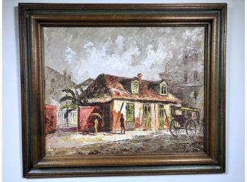 Vintage Oil On Board Painting Of House & People - Illegibly Signed - Most Likely Bermuda - Probably 1950-60