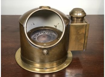 Fantastic Antique BERGEN NAUTIK Solid Brass From Norway Ships Binnacle / Compass With Side Lantern - COOL ITEM