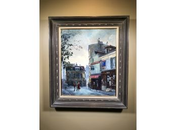 Lovely Vintage Oil On Canvas Painting Signed Porisie ? - French / European Street Scene - In Original Frame