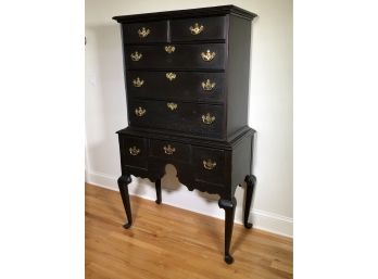 Fantastic Queen Anne Style Highboy With Black Over Red Crackle Paint - Very Well Made - GREAT LOOK !