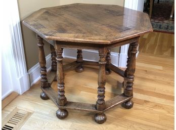 Antique Oak Hexagonal Table Signed S THORNTON 1929 - The Hamilton Shops - Bermuda - FANTASTIC OLD TABLE !