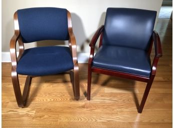 Two Commercial Office Chairs - Both Blue - One Leather - One Cloth - Steelcase & Executive Seating LIKE NEW !