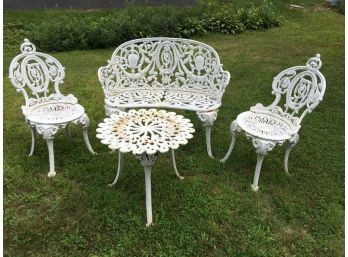 Gorgeous Rare Four Piece Antique Cast Iron Victorian Garden Set - 1900-1920 By Atlanta Stove Works - No Issues