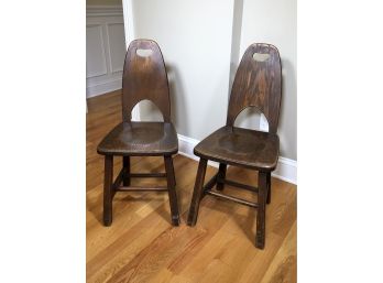 Two Antique English Oak Side Chairs From Monastery - Simple & Functional - Very Good Overall Condition