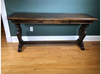 Wonderfully Carved Large Antique Dark Walnut Sofa / Console Table With One Center Drawer - Beautiful Piece !