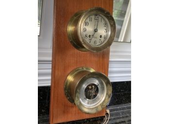 Fabulous Antique CHELSEA / NEGUS New York - Brass Ships Clock With Key Along With French Made Barometer