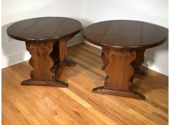 Two BENNINGTON PINE Double Drop Leaf With One Drawer End Tables / Stands - Very Well Made -  Great Condition