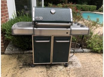 Fantastic Large WEBER - GENESIS Gas Grill - Green With Stainless Trim - With Side Burners - HARDWIRED TYPE