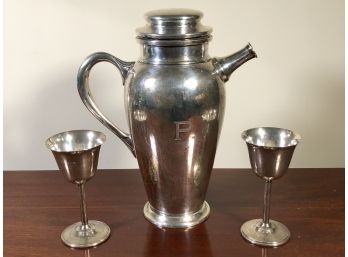 Fabulous Vintage Sterling Silver Cocktail Shaker & Two Sterling Silver Goblets By M FRED HIRSCH - 30.6 OZT