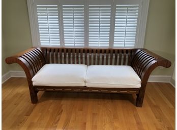 Fantastic Solid Oak Sofa / Settee With White Cushions - VERY WELL MADE - Great Look - Nice Large Size