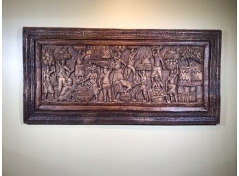 Incredible Large Vintage True Folk Art Completely Hand Carved Panel From Jamaica Signed On Reverse FSF