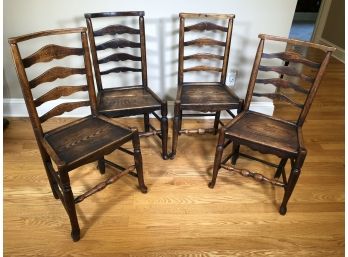 Set Of Four (4) VERY EARLY Chairs - Possibly English - Oak Or Chestnut 1820-1840 - Great Old Patina / Repairs