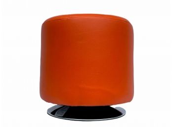 Faux Leather Orange Stool With Chrome Base.