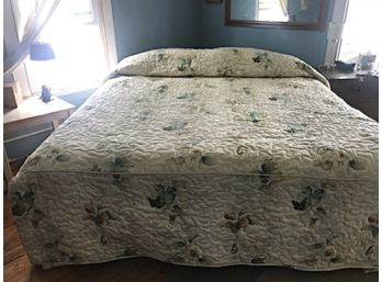 Custom Made King Size Bedspread With Pretty Floral & Fruit Design. Very High Quality Piece.