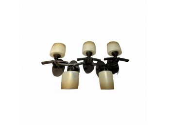 5 Hampton Bay 1 Light Bronze Sconces With Double French Scavo Glass Shades