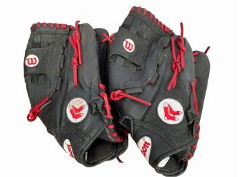 2 Wilson A600 Baseball Gloves With The Boston Red Sox Logos