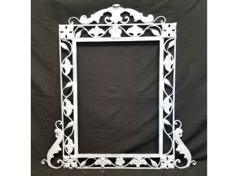 Ornate Antique French White Wrought Iron Mirror Frame