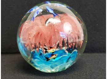 Large Vintage Dolphin & Sea Fish Murano Italian Art Glass Paperweight