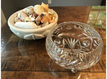 Stone Bowl And Glass Cut Footed Bowl