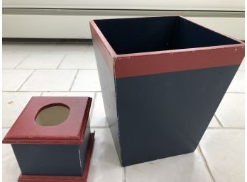 Wood Trash Can And Tissue Box