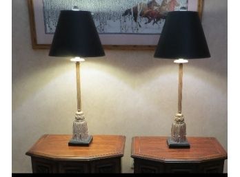 Pair Of Tassel Base 3 Way Lamps - In Working Condition