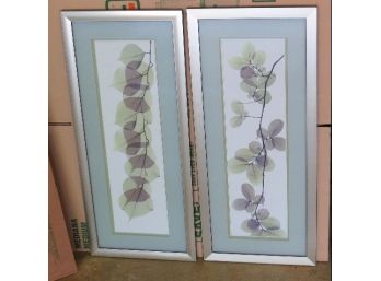 Pair Of Framed Branch And Leaf Prints - Horizontal Or Vertical Hang