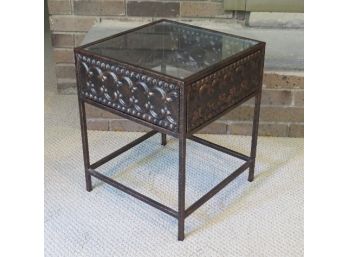 Square Metal Glass Top Accent Table