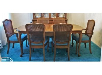 Fruitwood Dining Table & Six Tall Cane Back Chairs