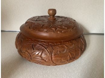 Round Carved Teakwood Lidded Box