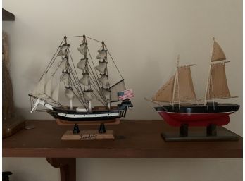 Two Small Wooden Ship Models