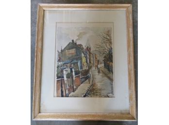 Framed Print Of A French Street Scene Signed By Artist
