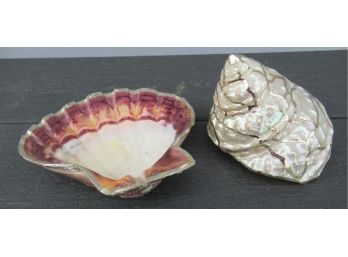 Pair Of Gold Accented Decorative Sea Shells