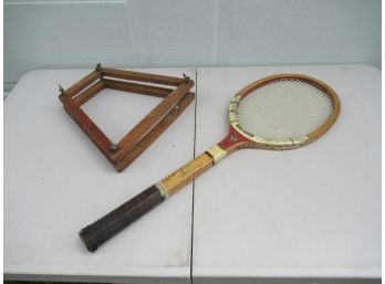 Vintage Wright & Ditson Davis Cup Wood Tennis Racket And Holder