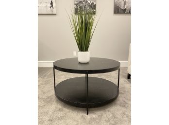 TAG Circular Black Wood Coffee Table With Bottom Shelf