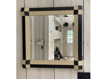 Vintage 1980s Memphis Style Black & Cream Wall Mirror  24' X 24'