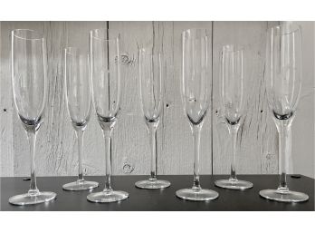 Seven Vintage Etched Champagne Flutes