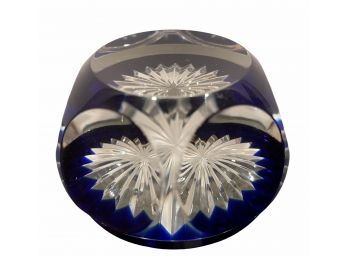 Art Glass Paperweight (I) Faceted Chased Cobalt Glass