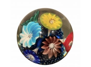 Large Art Glass Paperweight (G) Freeform Flowers In Dome