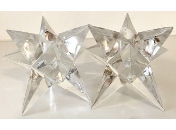 Pair Of Vintage Rosenthal Crystal Star Shaped Candle Holders