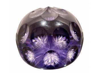 Art Glass Paperweight (J) Chased Purple Faceted With Crown Etched Mark